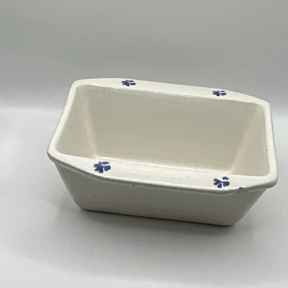 Vintage White Blue Floral Butter Dish